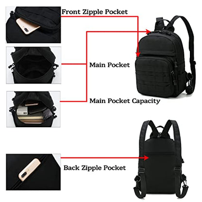 Mini Tactical Backpack, 6L Small Sling Backpacks Shoulder Bag For Running Travel Daypack with Carabiner For Men Women - color: Black