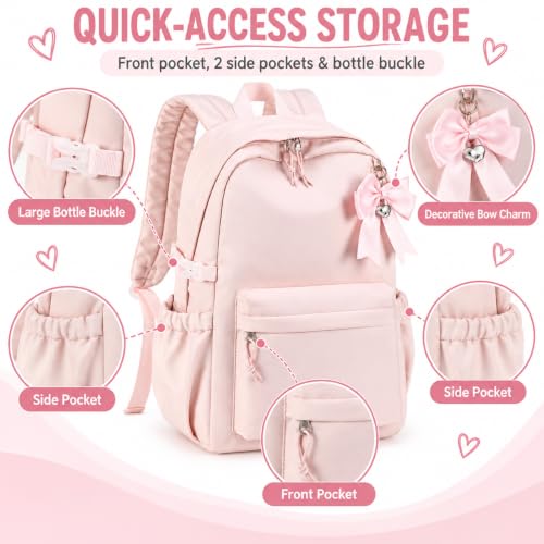 LOIDOU Girls Backpack for Kids Cute School Bookbag - color: Flesh Pink, size: L-17"