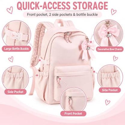 LOIDOU Girls Backpack for Kids Cute School Bookbag - color: Flesh Pink, size: L-17"