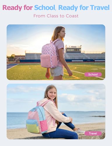 VASCHY School Backpacks, Lightweight Bookbag Schoolbag for Girls Casual Basic Simple Daypack Pastel Colorblock - color: Pastel Colorblock