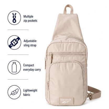 Reebok Unisex Crossbody Bag - Convertible Compact Durable Cross Body Bag for Women and Men - Gym and Travel Essentials, Size One Size, Cosmos Stucco - color: Cosmos Stucco