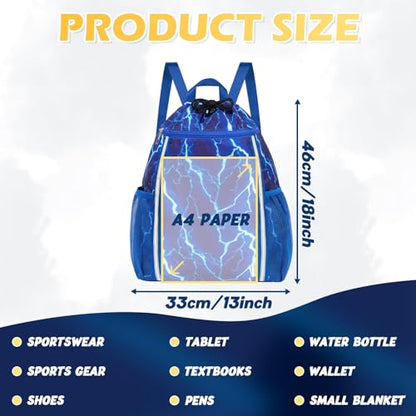 WAWSAM Drawstring Backpack, Lightning Drawstring Gym Bag, Waterproof Swim Bag for Beach String Cinch Backpack with Two Mesh Water Bottle Pocket - color: Lightning