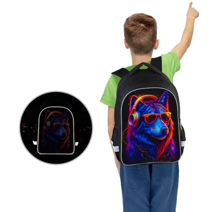 HiMagics Ergonomic School Backpack for Boys Girls - Lightweight Elementary Middle High Schoolers Bookbag with Multi-Pockets, Durable Kids School Bag for 6-18 yrs students Wolf Pattern - color: A11-wolf