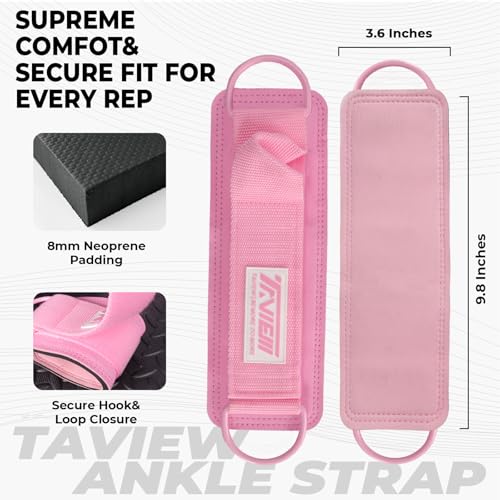 TAVIEW Ankle Straps Cable Machine Attachment for Gym - Cable Kickback Ankle Straps - Padded Ankle Cuffs for Glute Kickbacks and Leg Workouts - color: Pink-Pair