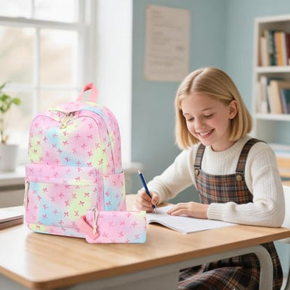 LEDAOU Backpack for Girls School Bag Kids Bookbag Teen Backpack Set Daypack with Lunch Bag and Pencil Case | Kids - color: Bow Rainbow