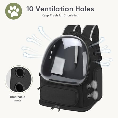 Breathable Cat Backpack Carrier, Large Space Cat Bubble Backpack for Kitty & Small Dog up to 18lbs, Foldable Cat Carrier Backpack, Transparent Airline Approved Carrier for Travel (Black) - color: Black