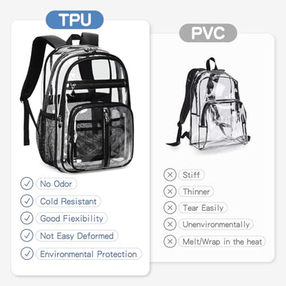 Cusangel Clear TPU XL Backpack,18" See Through Heavy Duty Bookbag,18 x8 x13inch X-Large Capacity Stadiums, warehouses,other security check locations(Black) - color: Black-a-18in