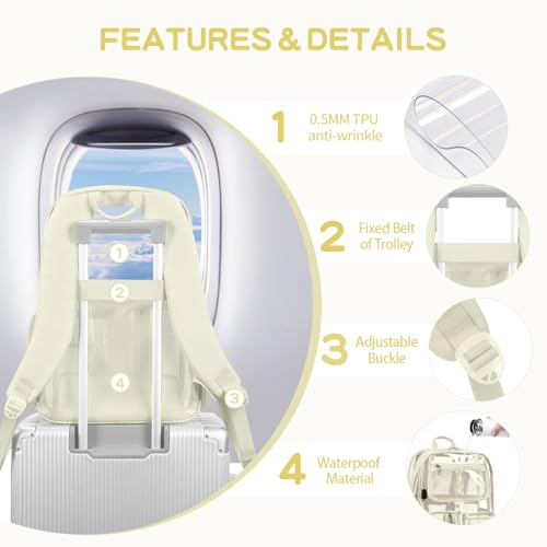 Cusangel Clear Backpack Heavy Duty Clear BookBag,16inch TPU Large Capacity See Through Backpack for Sport Events,Travel (beige) - color: Off-white