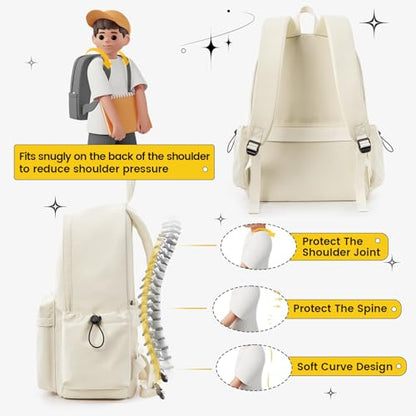 White Large Bookbags For Teen Girls Boys Waterproof College Backpack Middle School bags Lightweight Travel Rucksack Casual Daypack Laptop Backpacks For Men Women - color: Large-beige