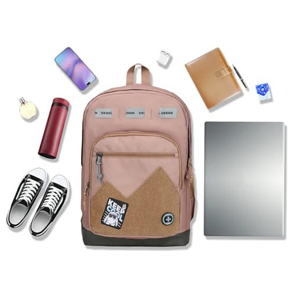 Swissdigital Design Big Student Laptop Backpack with Fun Personalized Patches For College Boy & Girl, Middle High School Teen Bookbag Cool Travel Daypack Mocha Brown - Includes 3 Patches | SD1718-35 - color: Mocha Brown