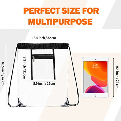NATURAL STYLE 2 PACK Clear Drawstring Bag Stadium Approved, See Through PVC Drawstring bags, Transparent Backpack with Inner Zipper Pocket