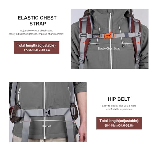 MOUNTAINTOP 80L Internal Frame Backpack for Man & Women Backpacking Hiking Backpack with Rain Cover - color: Maroon-80l