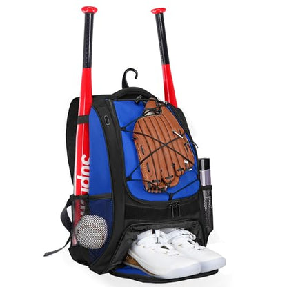 Goloni | Baseball Backpack,Baseball Bag for Adult,Softball Bat Bag with Shoes Compartment,Large Main Compartment for Helmet & accessories, Fence Hook - color: pure blue