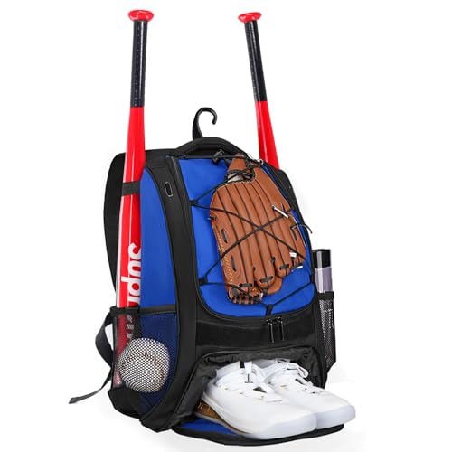 Goloni | Baseball Backpack,Baseball Bag for Adult,Softball Bat Bag with Shoes Compartment,Large Main Compartment for Helmet & accessories, Fence Hook - color: pure blue