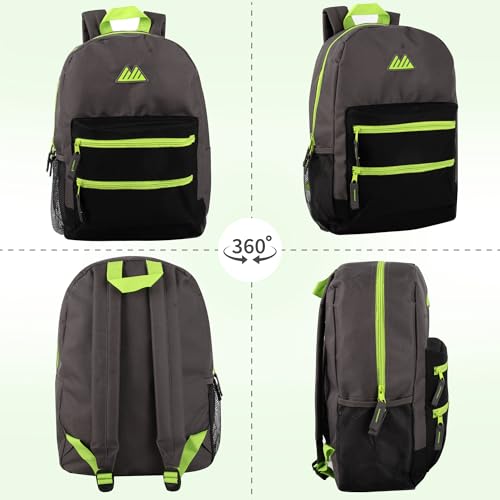 Summit Ridge Colorful Big Backpack for School Kids, Multi Pocket Backpack for Elementary, Middle School Girls, Boys with Padded Straps (Grey/Black) - color: Grey/Black