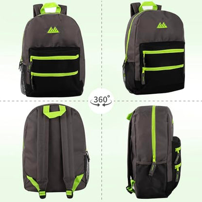 Summit Ridge Colorful Big Backpack for School Kids, Multi Pocket Backpack for Elementary, Middle School Girls, Boys with Padded Straps (Grey/Black) - color: Grey/Black