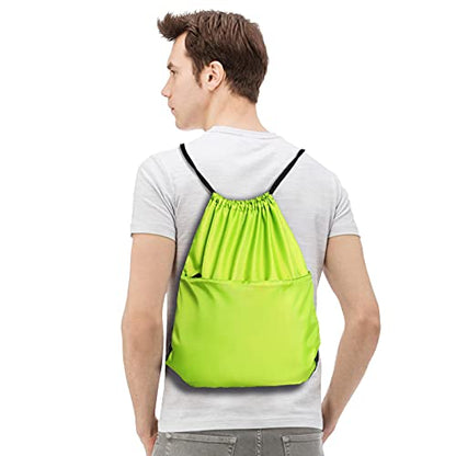 Drawstring Backpack Sports Water Resistant String Bag Sport Gym Sackpack for Women Men Large with Zipper, Apple Green - color: Apple Green
