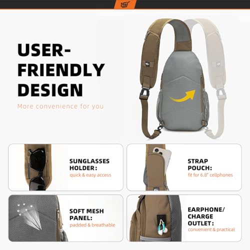 SKYSPER Sling Bag RFID Crossbody Sling Backpack Cross Body Shoulder Bag Travel Hiking Daypack for Women Men(Taupe) - color: Taupe