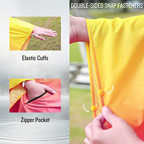 SaphiRose Unisex Rain Poncho Waterproof Raincoat Hooded for Adults Women with Pockets - color: Gradient Yellow-rose Red
