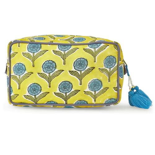 Travel Makeup Bag- Large Capacity Cosmetic Bags for Women - Water Resistance Lining Portable Pouch & Open Toiletry Bag - Perfect Girls Makeup Organizer for Travel Essentials (Blue & Yellow Floral) - color: Blue & Yellow Floral