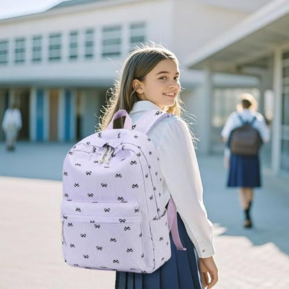 LEDAOU School Backpack for Teen Girls Elementary Middle School Bookbag Kids Backpacks Women Laptop Backpack Travel Daypack - color: Purple Bow