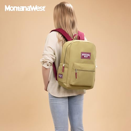 Montana West Backpack for Women Men 2 PCS Lightweight College Bookbags Casual Daypack Backpacks for Commute & Travel - color: Black & Khaki