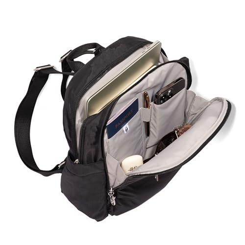 Securtex Anti-Theft Getaway Backpack - 9.4"x13"x5" Travel Safe Bag w/Locking Zippers, Slash-Resistant, RFID - color: Mulberry