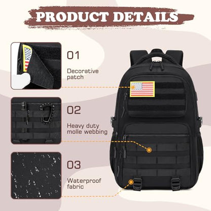 Camo Backpack for Boys, Tactical Boys Backpack with Lunch Box Pencil Case, Kids Backpacks with USB Charging Port, Military Army School Bookbag for Teen Boy Elementary Middle High School Camp - color: Black