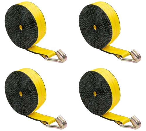 Mytee Products 4 Pack 2" x 15' Winch Straps w/Wire Hook - 3333lbs WLL - Yellow Heavy Duty 2 Inch Cargo Control Tie Down Straps for Flatbed Truck Utility Trailer - color: 4 - Pack, size: 2" x 15'
