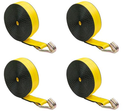 Mytee Products 4 Pack 2" x 15' Winch Straps w/Wire Hook - 3333lbs WLL - Yellow Heavy Duty 2 Inch Cargo Control Tie Down Straps for Flatbed Truck Utility Trailer - color: 4 - Pack, size: 2" x 15'