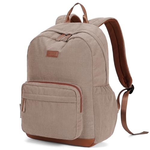 ECOHUB Women's Corduroy Backpack, Khaki Vintage Everyday College Bag - color: Khaki