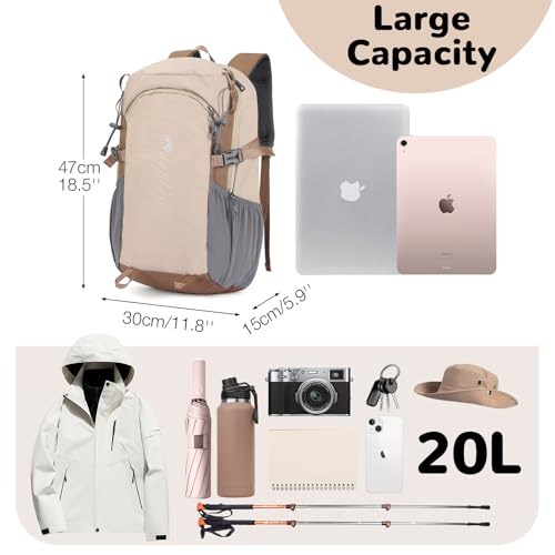 Small Hiking Backpack with Chest Strap for Men Women, 20L Lightweight Waterproof Travel Backpack with Padded Straps, Durable Cute Casual Hiking Daypack for Traveling Camping, Khaki - color: Khaki
