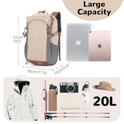 Small Hiking Backpack with Chest Strap for Men Women, 20L Lightweight Waterproof Travel Backpack with Padded Straps, Durable Cute Casual Hiking Daypack for Traveling Camping, Khaki - color: Khaki