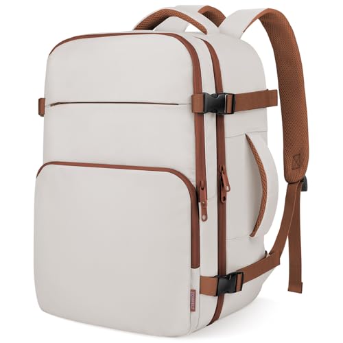 ZOMFELT Travel Backpack for Women Men, Carry On Backpack, TSA 15.6inch Laptop Backpack Flight Approved, Personal Item Travel Bag Nurse Bag Casual Daypack for Weekender Business Trip, Khaki White - color: Khaki White