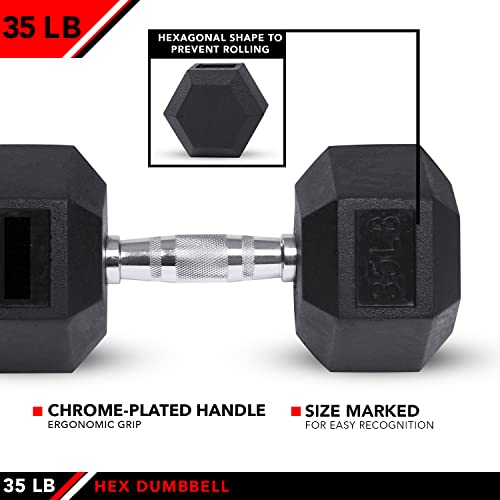 JFIT Rubber Hex Dumbbell - style: 35lb (Single)
