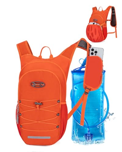 Hydration Backpack with 2L Water Bladder, Hiking Water Backpack - color: Orange