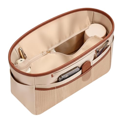 GIVLEFLY Purse Organizer Insert for Tote Bag, 9.84 Inch Satin Bag Organizer with Zipper Top, Multi Pocket Handbag Organizer - color: Beige Zipper, size: 9.84" (L) Slim – Measure Before Purchase