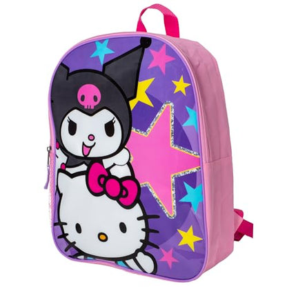 AI ACCESSORY INNOVATIONS Sanrio's Hello Kitty & Kuromi Kids Backpack, Elementary School Girls Book Bag, Purple & Pink - color: Hello Kitty and Kuromi