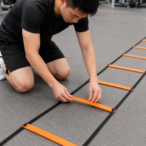 Qianly Kids Agility Ladder, Speed Ladder Training for Football & Soccer, 15ft Agility Speed Ladder with Storage Bag, Team Conditioning Equipment, Flitting Agility Ladder 8 Grid - style: Flitting Agility Ladder 8 Grid
