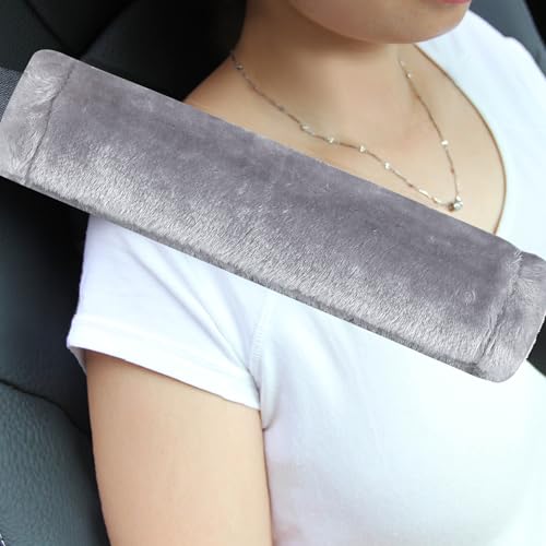 Amooca Soft Faux Fur Universal Fit Seatbelt Cover Car Truck SUV Airplane Seat Belt Shoulder Pad for Carmera Backpack Straps Neck Cushion Protector 2 Pack 10.5in Light Silver Grey - color: Light Silver Grey, size: 10.5in 2pack