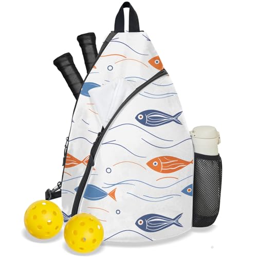 Pickleball Bag for Women Men Adjustable Crossbody Sling Backpack Hold Pickleball Paddle Water Bottle - color: Multicolor 8