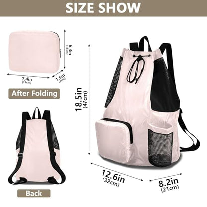 Drawstring Gym Sackpack With Pockets Drawstring Bags with Wet Dry Compartments Misty Rose Solid Color