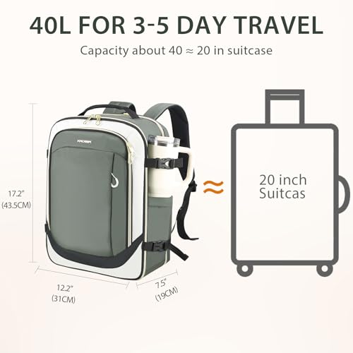 KROSER Laptop Backpack Large Computer Backpack Fits up to 17 Inch Laptop Water-Repellent 40L Travel Backpack Casual Daypack for Business/College/Women/Men-Beige/Army Green/Black - color: Beige/Army Green/Black