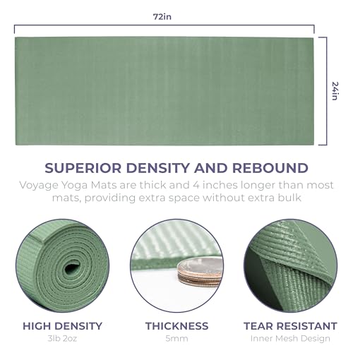 Voyage Yoga Mat, 6 Pack, 72" x 24" Professional Studio and Gym Bulk Yoga Mats, 5mm Thick, Durable, Anti-Tear, Non Slip Fitness and Exercise Mats - color: Sage