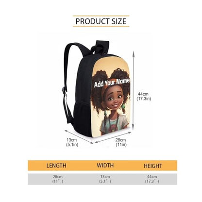 African Custom Name Backpack for School Girls 3rd Grade/4Th Grade Back to School Afro Personalized Bookbag for Kids 4-6/3-5 Student Book Bag - color: African Black Girl-1