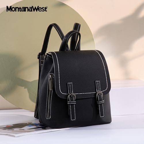Montana West Black Mini Backpack Purse for Women Vegan Leather Small Womens Backpack Cute Convertible Shoulder Bag - color: Black