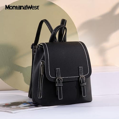 Montana West Black Mini Backpack Purse for Women Vegan Leather Small Womens Backpack Cute Convertible Shoulder Bag - color: Black