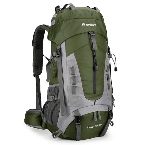 King'sGuard 60L Hiking Backpack for Men and Women Lightweight Camping Hiking Backpack with Rain Cover Large Waterproof Travel Backpack Backpacking Pack (Army Green) - color: Army Green