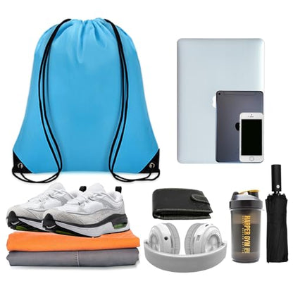 Grneric 50Pcs Drawstring Backpack Bulk Cinch Bag, Drawstring Bags Polyester for Gym Sports Beach Party Trip (Sky Blue) - color: Sky Blue
