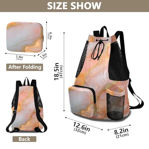 Drawstring Bags Sports Gym Bag With Inside Pockets Cinch Back Sack Waterproof Marble Peach Blush - color: Color 23